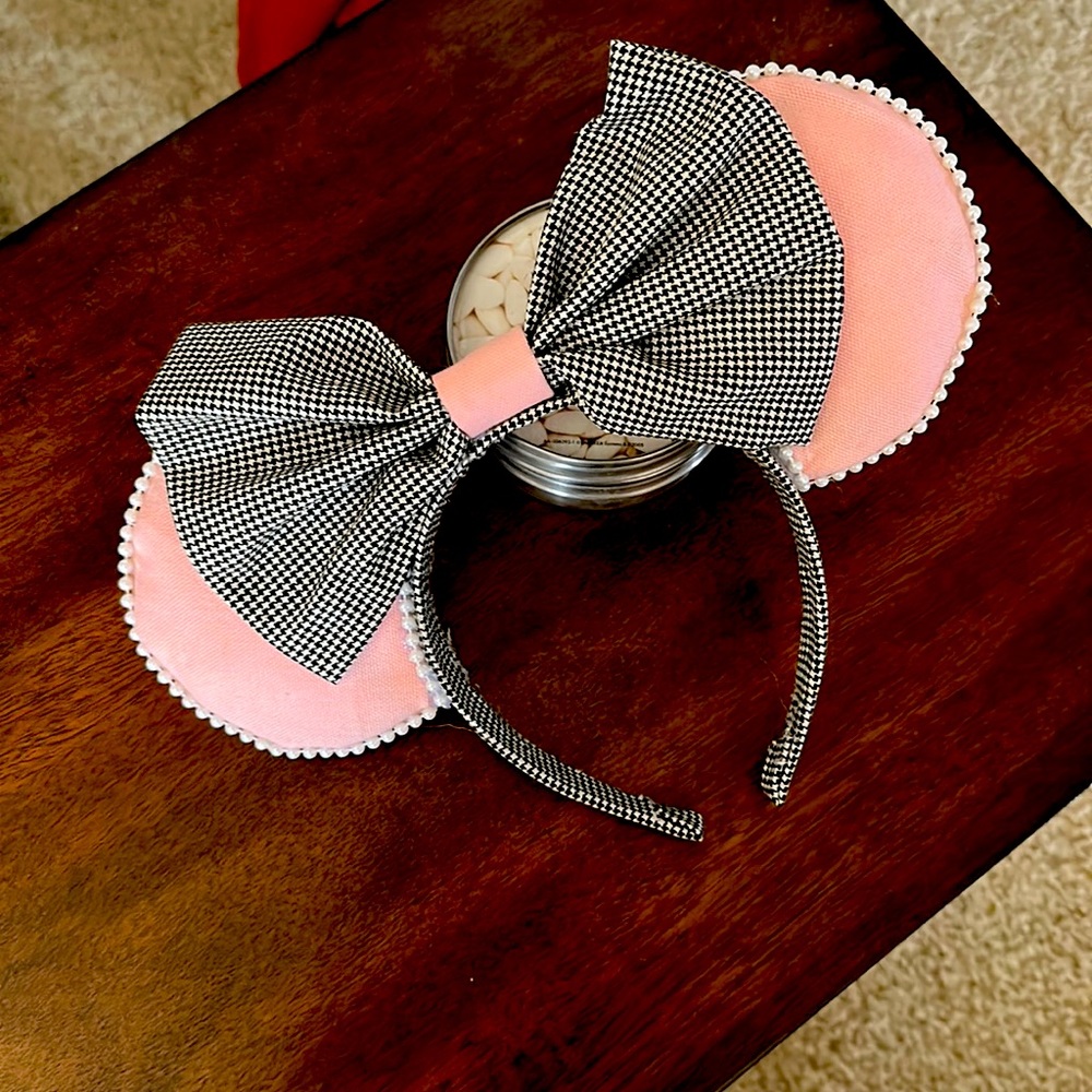 Houndstooth, pink and pearls custom ears